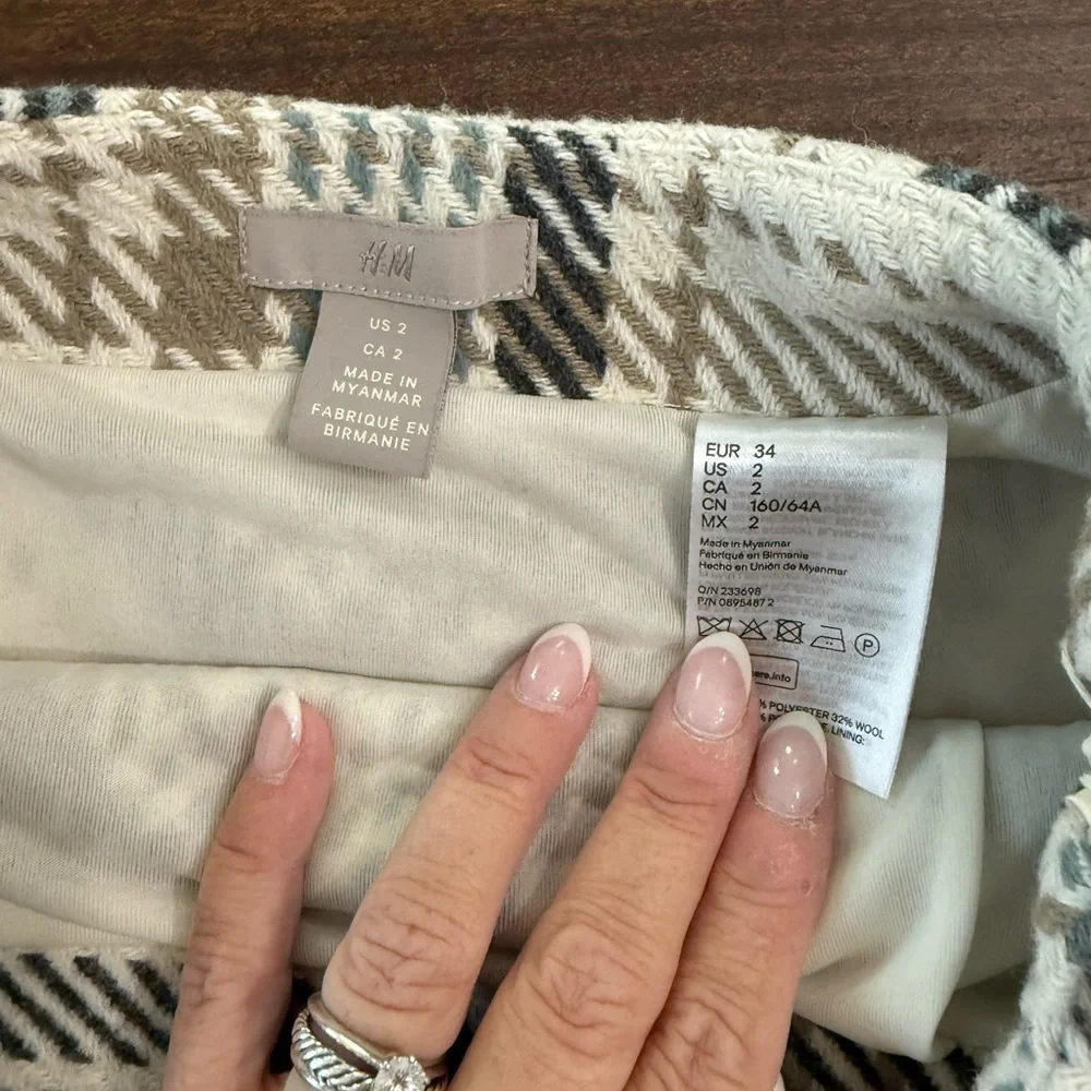 H&M Plaid Pencil Skirt - Cream, Brown, Black